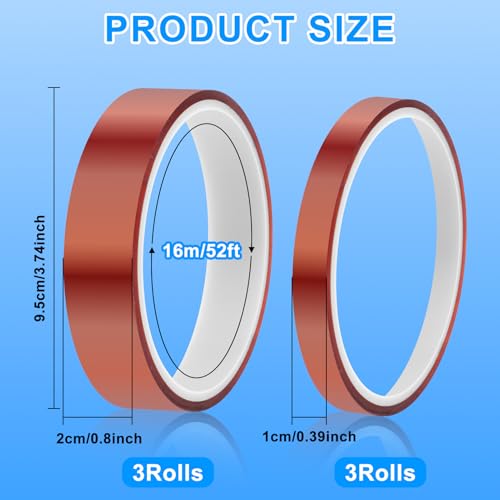 Image of 6Rolls Heat Tape for Sublimation High Temperature Resistant Tape 10 /20mmx16m(52FT)Heat Transfer Tape Heat Press Tape High Heat Tape No Residue Thermal Transfer Tape for Heat Sublimation Press Vinyl