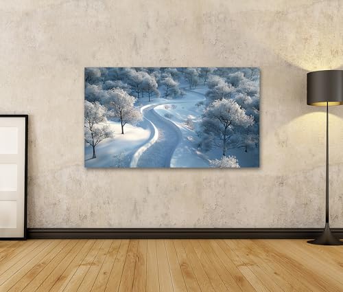 Chemin serpentine forêt enneigée tableau déco murale - 3