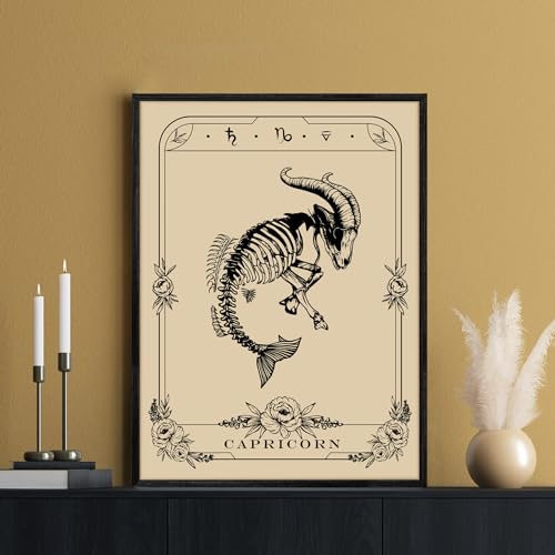 SERIMINO Witchy Framed Wall Art, Capricorn Tarot Canvas Prints Paintings, Horoscope Dark Academia Home Decor Aesthetic, 12X16inch Gothic Wall Decor for Room