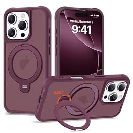 UGENINO Case for iPhone 16 Pro with 360°Spin Stand,6.3" Wine Red