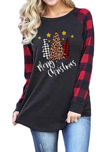 Image of MAFA Women Christmas T Shirts Long Sleeve Xmas Tunic Tops Women Christmas T Shirts Long Sleeve Xmas Tunic Tops E-Black XXL