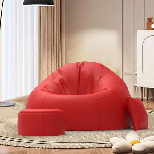 Image of Biggie Bean Bag with Bean Filled 5XL Classic Comfort Bean Sofa-Crafted for Comfort-Styled for Modern Homes with Free Cushion & Footrest (Matching Color : Leatherette Red)