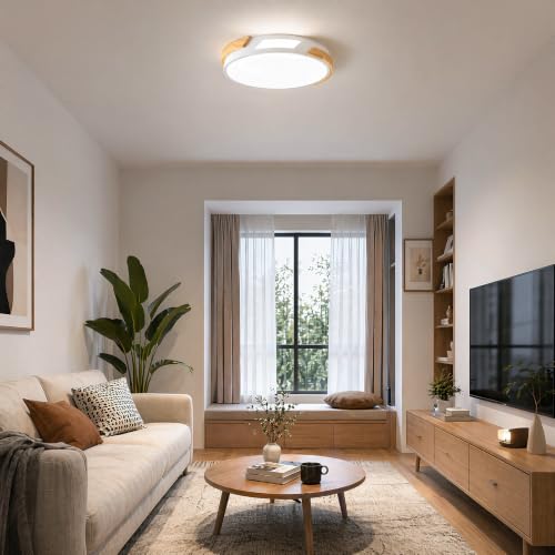 Image of Modern LED Ceiling Light, Wood Dimmable Flush Mount Ceiling Light Fixture