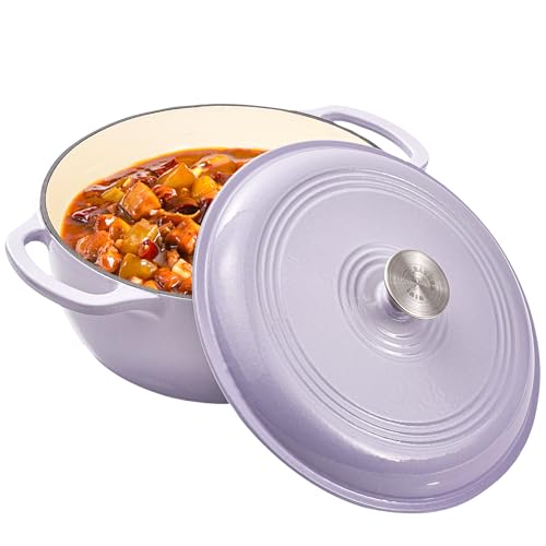 Vivicreate 6 Quart Enameled Cast Iron Dutch Oven Pot with Lid Heavy Duty Dutch Oven for Bread Baking Braising Stews Roasting Oven Safe up to 500F Dual Handles Purple (Purple)