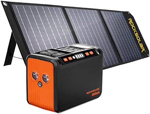 ROCKSOLAR Portable Power Station and Foldable Solar Panel - RS81 Max 111Wh Solar Generator Lithium Battery Backup and 12V RSSP30 30W Solar Charger with AC/12V DC/USB Outlets