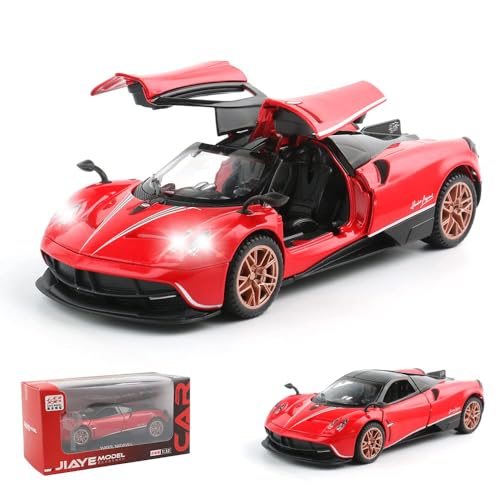Image of 1 /32 Pagani Huarya Roadster Exclusive Alloy Metal Pull Back Die-Cast Toy Car with Openable Doors & Light Music Collectible Sound Light Toy for Kids Best Birthday Gift (Red)