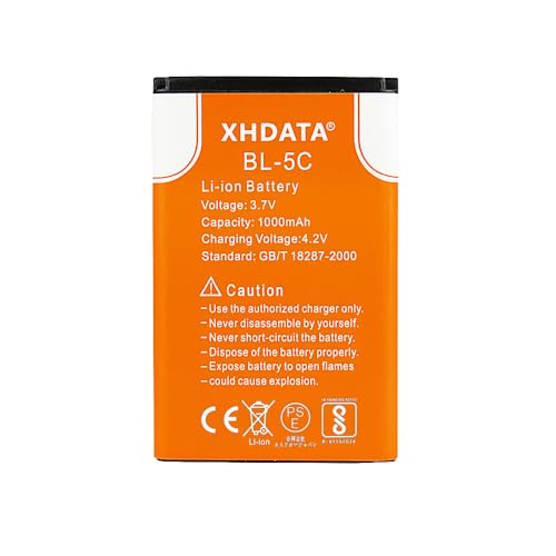Image of XHDATA BL-5C Battery 3.7V 1000mAh Rechargeable Battery Large Capacity for Radio for Home with Current Protection 2 Pieces (Orange)