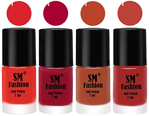 Image of Nail Polish Combo Set (Pack of 4) Quick Dry Gel Finish Nail Paint | Candy Orange,Dark Magenta,Light Coral,Dark Nude | 7 ml Each