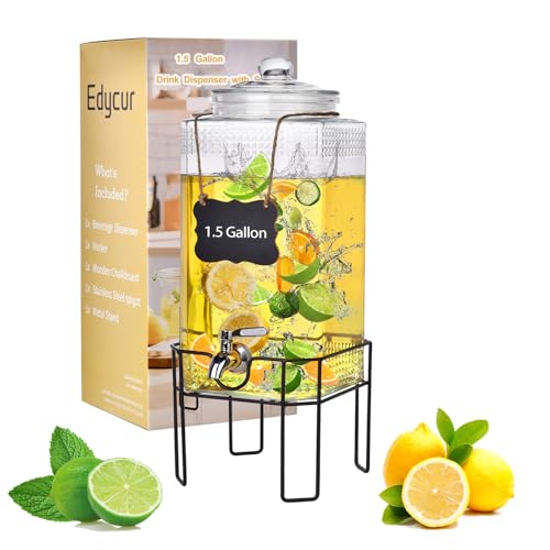 1.5 Gallon Glass Drink Dispenser, Drink Dispensers for Parties, B...