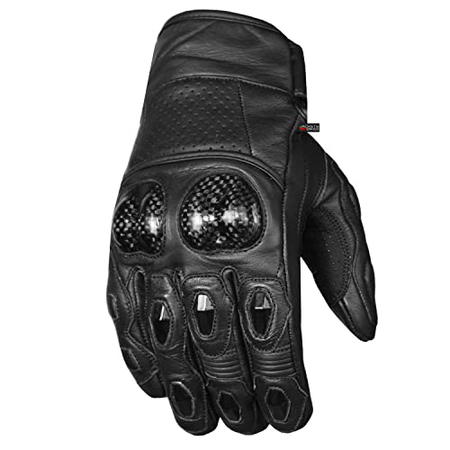 Jackets 4 Bikes Motorcycle Gloves - Premium Cowhide Leather Glove for Men Women, Touch Screen - Palm Sliders, Street Powersports Black L