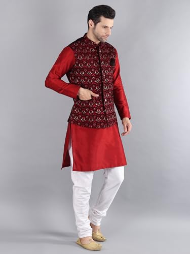 Image of Uri and MacKenzie Men's Silk Blend Kurta Pajama with Designer Ethnic Nehru Jacket /Modi Jacket