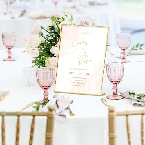 NIUBEE 6 Pack 8.5 x 11 Acrylic Gold Frame, Slanted Back Table Sign Holder for Wedding Table Numbers, Restaurant Signs, Photos and Art Display by NIUBEE - Image 8