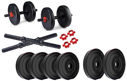 Image of Kore PVC DM 4-40 Kg (Black /Black-Red /3 IN 1 Convertible) Dumbbells Set and Fitness Kit for Men and Women Whole Body Workout
