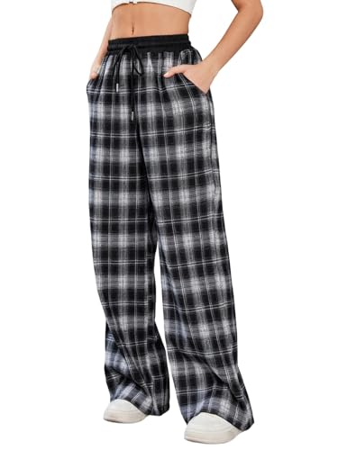 Image of SOLY HUX Women's Plaid Checkered Pants Flannel Pajama Pants with Pockets