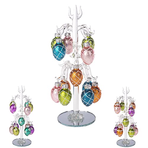 Easter Egg Tree & Blown Glass Ornaments, Elegant Easter Decor, Egg Shaped Baubles, 12 Fancy Pastel Metallic Eggs, 13 Piece Decorating Set (Easter Tree And Diamond Ornaments) #TOP1