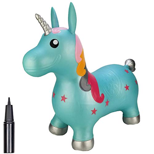 BOUNCEZIEZ Inflatable Animal Bouncy Ride On Hopper (Pump Included) (Blue Unicorn)
