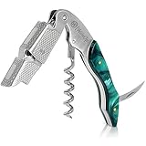 WineOp Professional Wine Key - Luxury Double Hinged Waiter's Corkscrew Wine Bottle Opener, Cork screwer for Sommeliers, Bartenders, Servers, All-In-One Stainless Steel (Green Jade Resin)