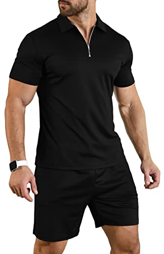 YTD Mens Short Sleeve Casual Polo Shirt and Shorts Sets Two Piece...