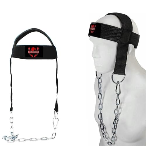 Fightsense Neck Harness Adjustable Padded Strap with Steel Chain, Weight Lifting Head Harness for Neck Exercise in Home & Gym (Black L)