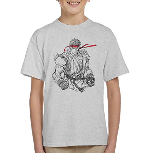 Cloud City 7 Street Fighter Ryu Dark Line Kid's T-Shirt Heather Grey
