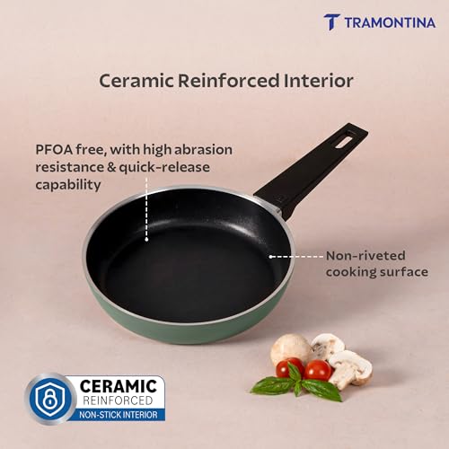 Image of TRAMONTINA Aura Frypan 20cm | Reinforced Ceramic Non-Stick Cookware | Quick & Even Heating | Low-Oil Cooking | Bakelite Handle | Induction & Gas Compatible | Sea Green