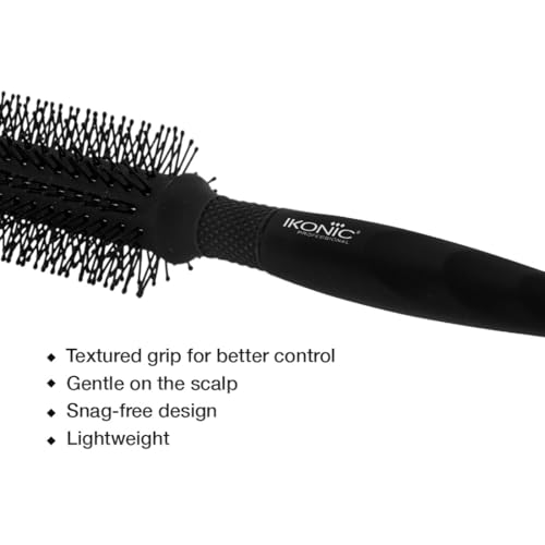 Image of Ikonic Professional Carbon Fibre Roller Brush with Ionic Technology, Anti Frizz Styling, Curling, Volumizing & Waves for Women & Men, All Hair Types, Heat Resistant, Salon & Personal Use - CFB 20