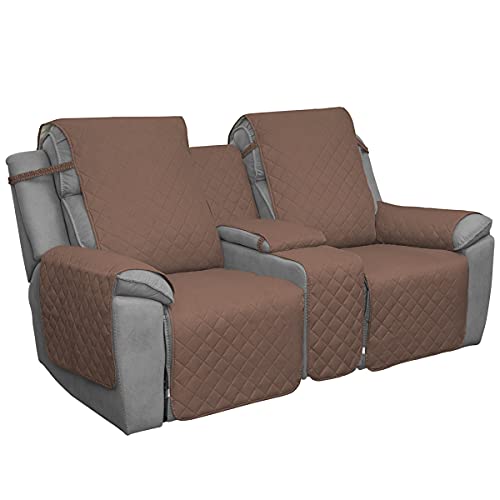 Image of Easy-Going Loveseat Recliner Cover with Console, Reversible Couch Cover for Living Room, Split Sofa Cover for Each Seat with Elastic Straps for Kids, Dogs, Pets(2 Seater, Brown /Beige)