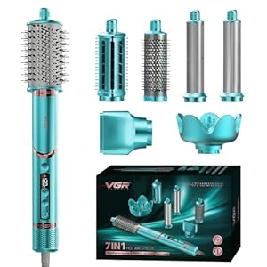 VGR 477 7 in 1 Multi Haartrockner und Heißluftstyler Set mit Ionen Föhn, Air Curler, Diffusor, Oval- & Rundbürste, ideal für Schnelltrocknend, Styling, Volumen, Glätten und Lockenstyling Grün
