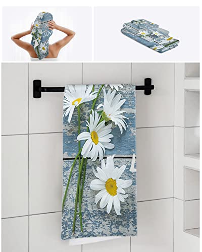 Colorsum Towel Sets For Bathroom 1 Bath Towel 1 Hand Towel 1 Washcloth Live Love Laugh Farm White Daisy Flower Rustic Old Wooden Blue Printed Towels Highly Absorbent Bathroom Towels - Set Of 3 #TOP6
