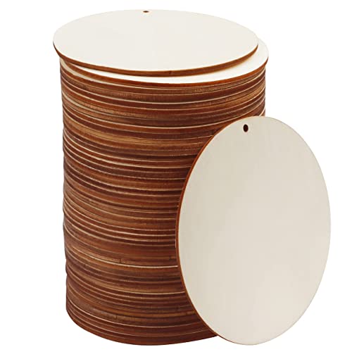 Kurtzy Dischi Legno 10 cm - Set da 50 Dischetti Legno Levigato con Foro - Cerchi Rotondi per Medaglie e Pirografia - Ideali per Fai da Te Decorazioni e Sottobicchieri