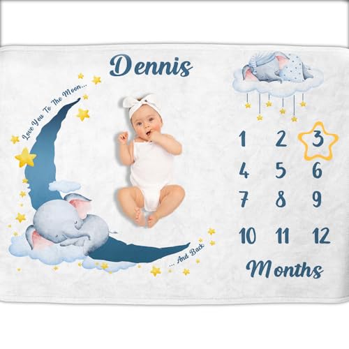 Image of OLIVE OLIVIA Personalized Baby Milestone Blanket, Custom Name, 60 inchx80 inch, Soft Flannel Fleece, Unisex, Winter, Baby Blanket