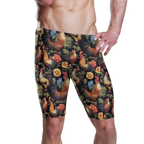Cock Rooster Flowers Animal Swim Jammers for Men Athletic Durable S B0403044