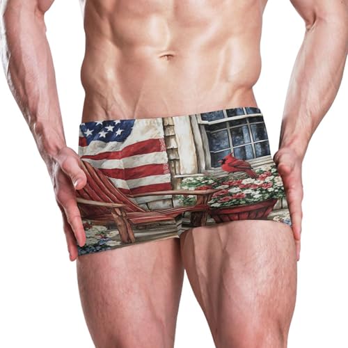 July 4th American Flag Flowers Chair Mens Swim Trunk Swimwear Swim Brief Square Leg Board Short S S04073102
