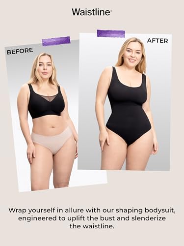 WAISTLINE Women's Sleeveless Bodysuit - Seamless Tummy Control Shapewear Body Suit - Sculpting Snatched Waist Shaper (Black L)