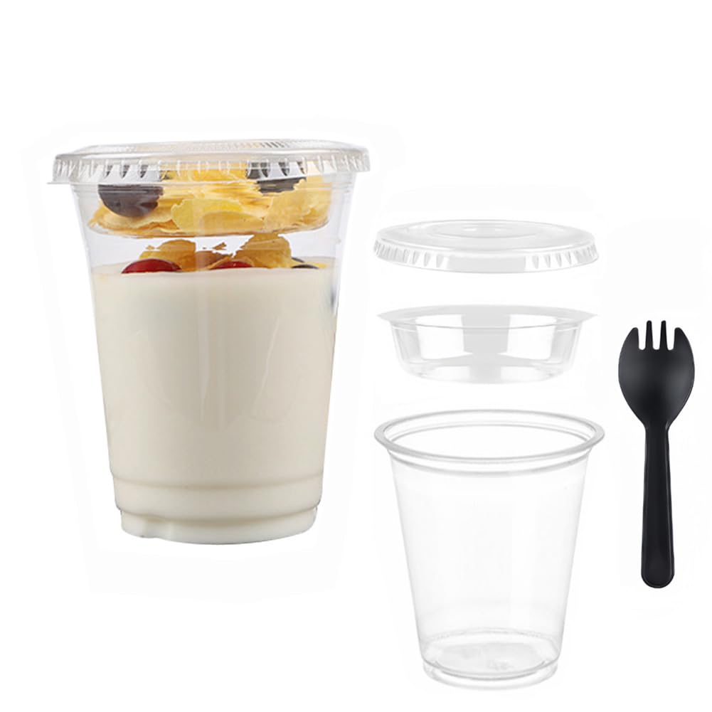 Amazon.com: AHXHWKA 50 Sets 16 oz Clear Plastic Parfait Cups with Flat Lids  & Inserts,Disposable Yogurt Fruit Parfait Containers To Go Cereal Cups,Party  Dessert Cups with Sporks for Dips and Veggies :