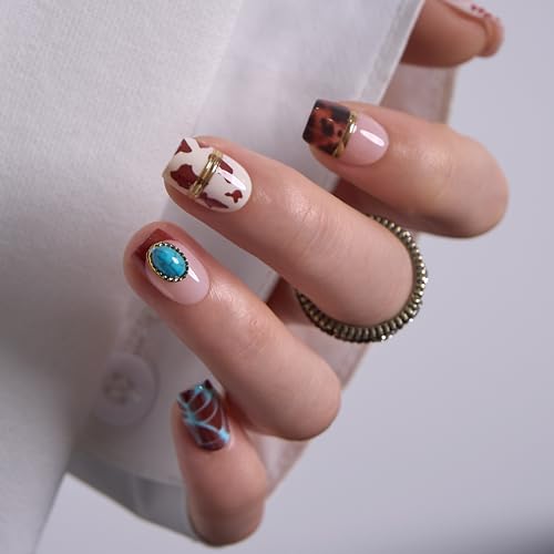 Image of CurvLife Soft Gel Square Press-On Nails Short, Reusable Fake Nails with Glue & Adhesive Tabs, 30PCS Salon-Quality Stick-On Nails for At-Home Manicure (Desert Jewel)