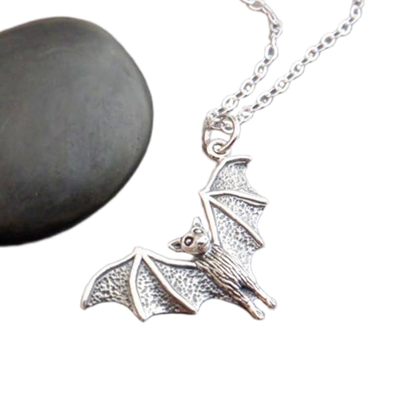 Collar de murciélago de plata de ley 925 colgante animal de Halloween