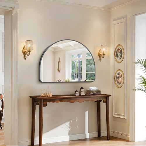 Image of FORBATH Arched Bathroom Mirror 40x30 Inch, Black Bathroom Mirror Wall Mounted Modern Aluminum Alloy Frame Arch Mirror for Bedroom Living Room Entryway, Hanging or Leaning Against Wall