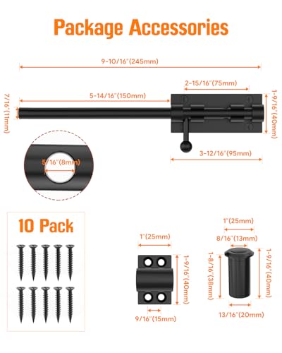 Image of 10 inch Barrel Bolt Latch, Heavy Duty Slide Bolt Gate Latch, 304 Stainless Steel Thickened Metal Gate Locks for Outdoor Fence, Shed, Wooden Gate, Barn, Patio, Courtyard (Black - 1pc)