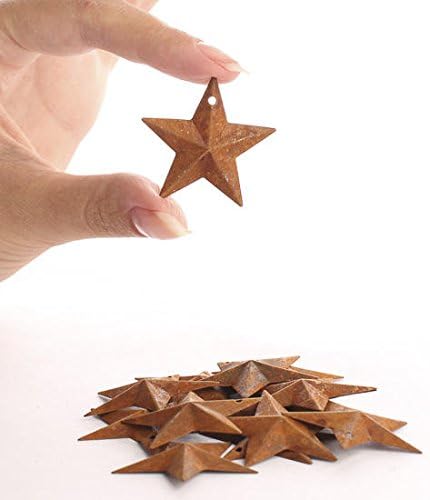 Factory Direct Craft Package of 100 Rusted Tin Dimensional Miniature Barn Stars with Hole and Hollow Backs
