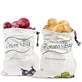 2Pcs Potato and Onion Storage Bags – Reusable Cotton Produce Bags with Black Lining and Side Zipper, Washable, Breathable & Light-Blocking Design for Storing Potatoes, Onions, Garlic & Root Vegetables