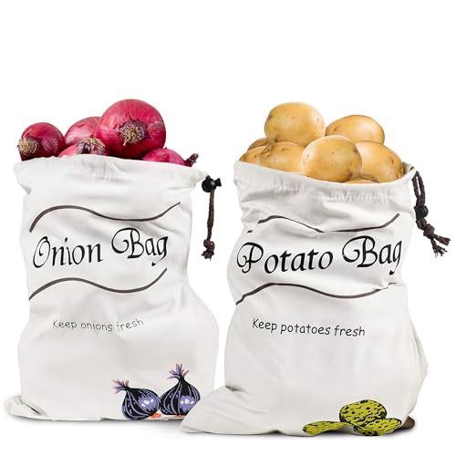 2Pcs Potato and Onion Storage Bags – Reusable Cotton Produce