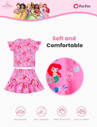 Image of Disney Frozen Elsa Minnie Mouse Stitch Princess Girls' Skirt Sets Ruffle Short Sleeve Clothes 2pcs Outfits Summer Dress 2-9Y