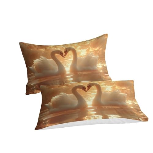 Ensemble de literie imprimé cygnes en microfibre douce King - 3