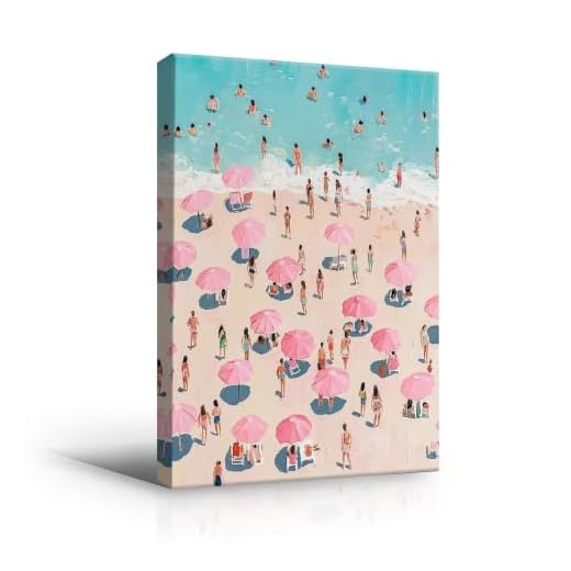 Pink Beach Umbrellas Canvas Art Print