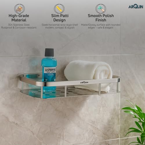 Image of ARQUIN Bathroom Shelf Storage Organizer 5x12 Inch | 304 Grade Stainless Steel Bathroom Racks & Shelf | Wallmount Shelf for Bathroom Accessories Set Storage Shelves for Kitchen Shelves & Racks