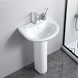 Évier compact en céramique blanche – Vase rectangulaire autonome peu encombrant pour appartements, hôtels et écoles – Lavabo élégant (87 x 61 x 48 cm) – Parfait pour les petites surfaces