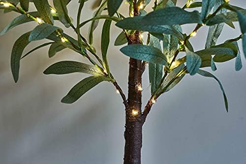 Hairui Lighted Olive Tree Decor Battery Operated or USB 18in 50 Warm White LED with Timer, Light Up Table Top Artificial Greenery Tree with Fairy Lights for Wedding Holiday Home Christmas Decoration