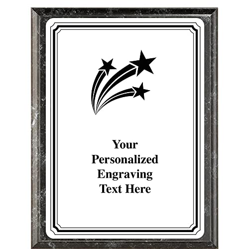 Crown Awards Shooting Star Plaque Award, 6x8 Personalized Recognition White Metal Trophy Plate On Black Marble Plaque with Custom Engraving