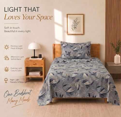 Image of BSB HOME 210 TC Cotton Feel Single Bedsheet with 1 Pillow Cover, Soft & Breathable Floral Printed Bed Sheet, Fade Resistant, Bedding for Home & Bedroom, 60 x 90 Inches (152 x 229 cm) (Mineral Grey)